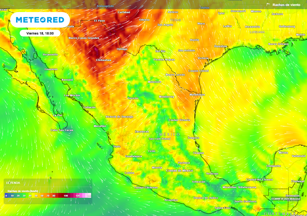 Pronóstico de ráfagas de viento en km/h Pronóstico de ráfagas de viento en km/h