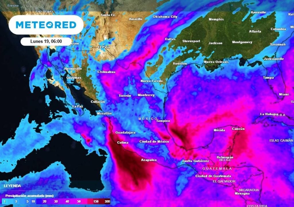 LLuvias Pronóstico de lluvia acumulada para las próximas 96 horas en México.