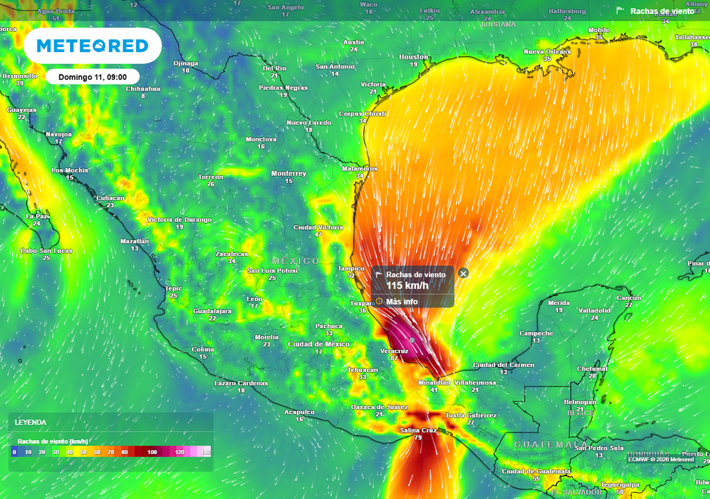 Pronóstico de ráfagas de viento en km/h Pronóstico de ráfagas de viento en km/h