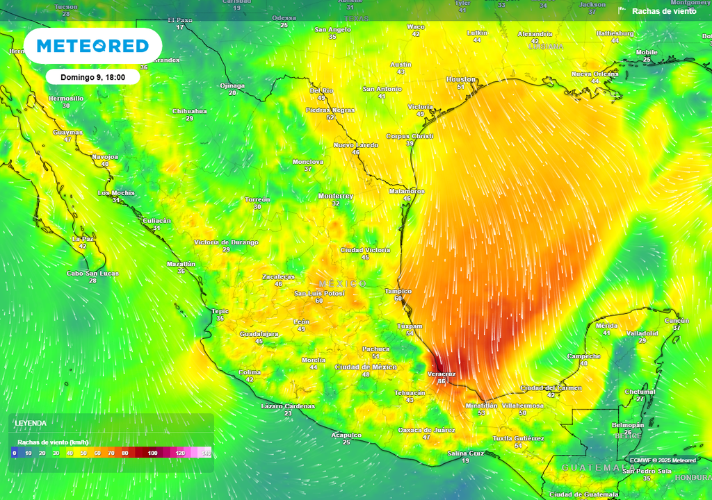 Pronóstico de ráfagas de viento en km/h Pronóstico de ráfagas de viento en km/h