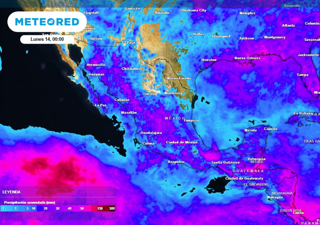 Lluvias Pronóstico de lluvia acumulada para las próximas 96 horas en México.