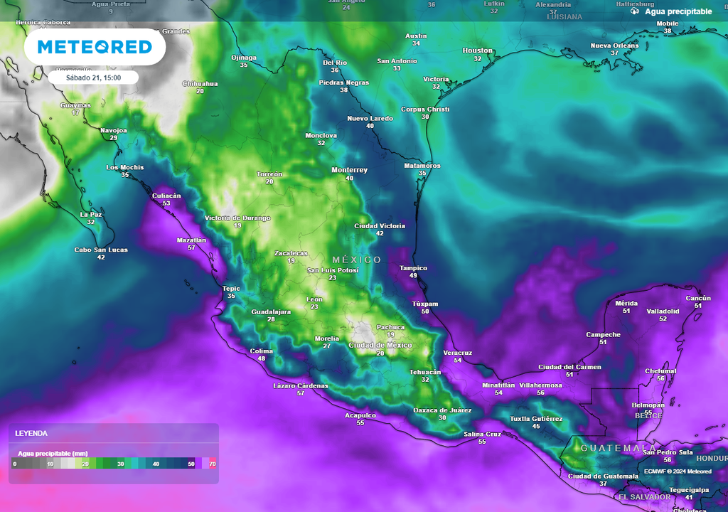 Pronóstico de agua precipitable en milímetros Pronóstico de agua precipitable en milímetros