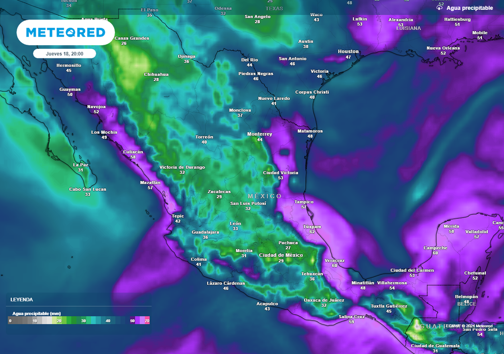 Agua precipitable, apoyando el desarrollo de temporal lluvioso Agua precipitable, apoyando el desarrollo de temporal lluvioso