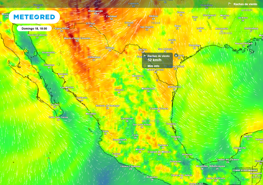Pronóstico de ráfagas de viento en km/h