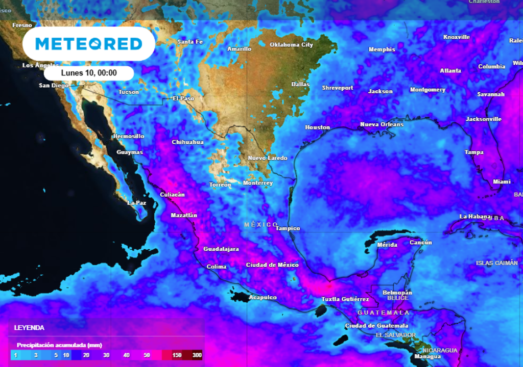 Pronóstico de lluvia acumulada para este fin de semana en México.