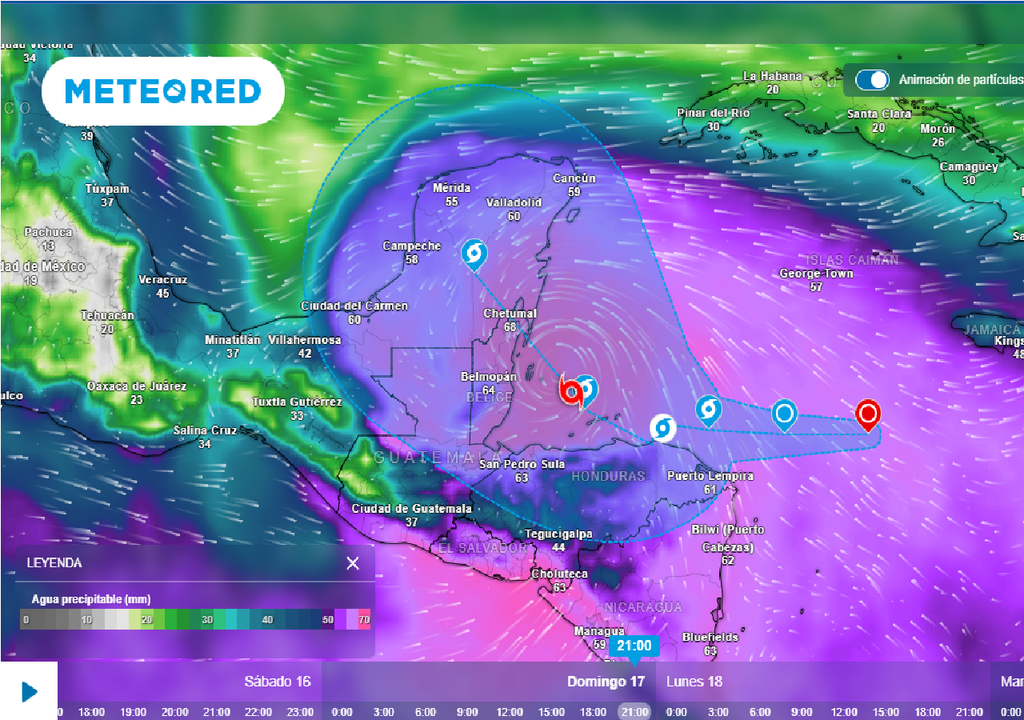 Pronóstico de agua precipitable en milímetros