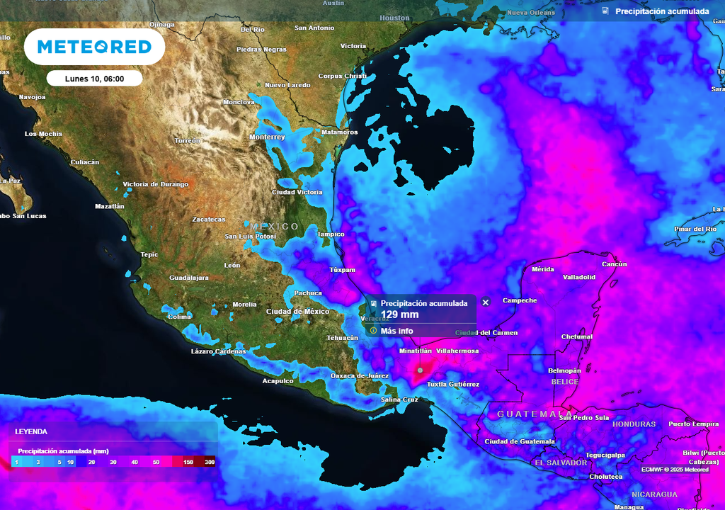 Pronóstico de lluviasd acumuladas en milímetros