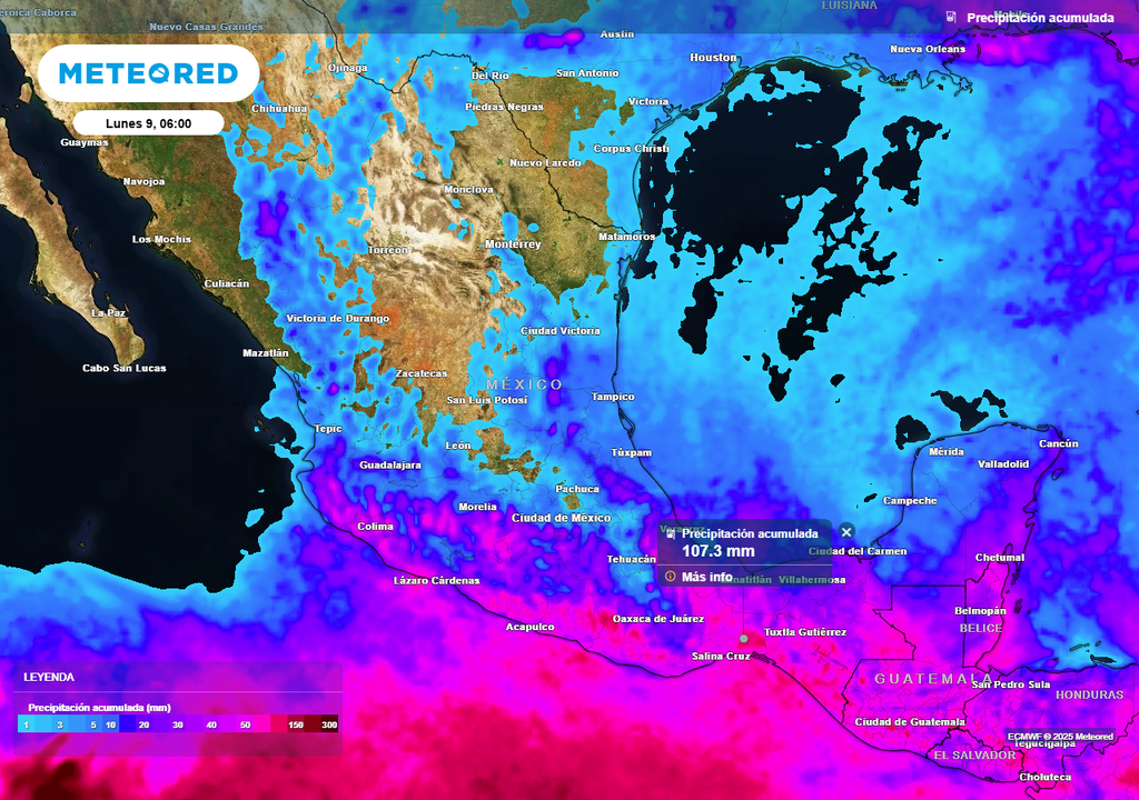 Pronóstico de lluvias acumuladas en milímetros