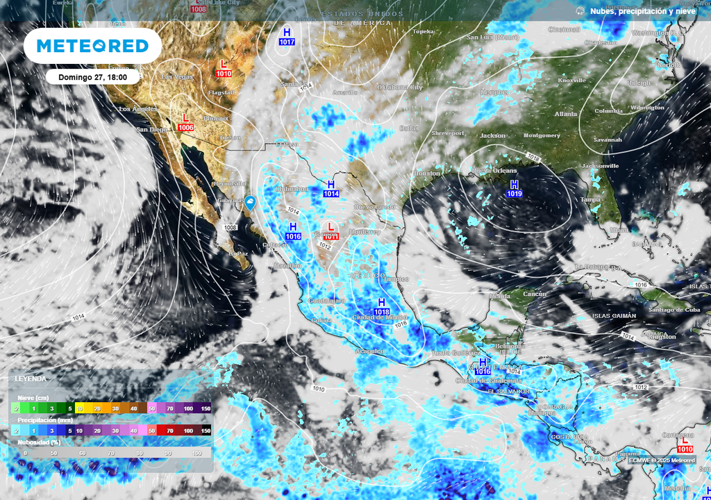 Pronóstico de lluvias, viento y nubosidad