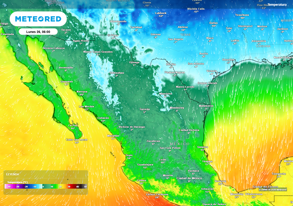 El frío se sentirá con gran intensidad de sábado a domingo y especialmente al amanecer del lunes desde Sonora a Tamaulipas con temperaturas bajo cero.