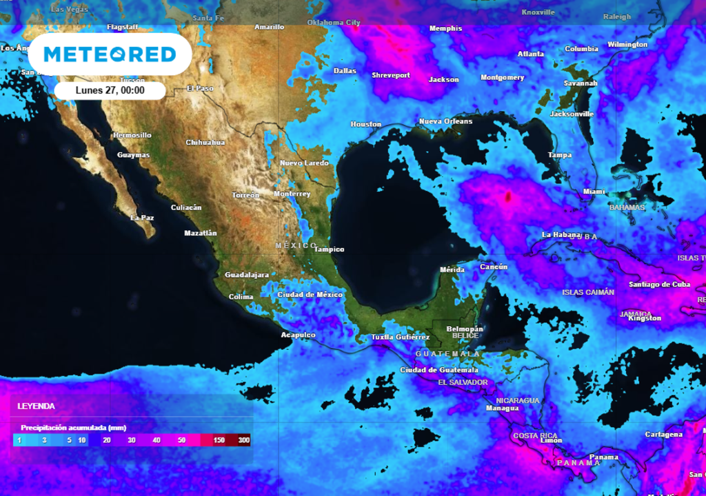 Pronóstico de lluvia acumulada para las próximas 96 horas en México.