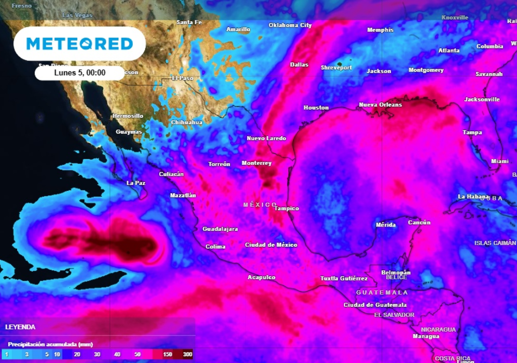 LLuvias Pronóstico de lluvia acumulada para las próximas 96 horas en México.