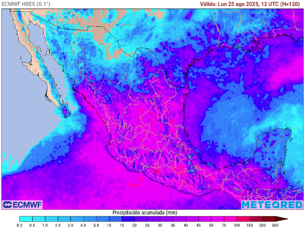 Pronóstico de lluvia acumuladas en milímetros