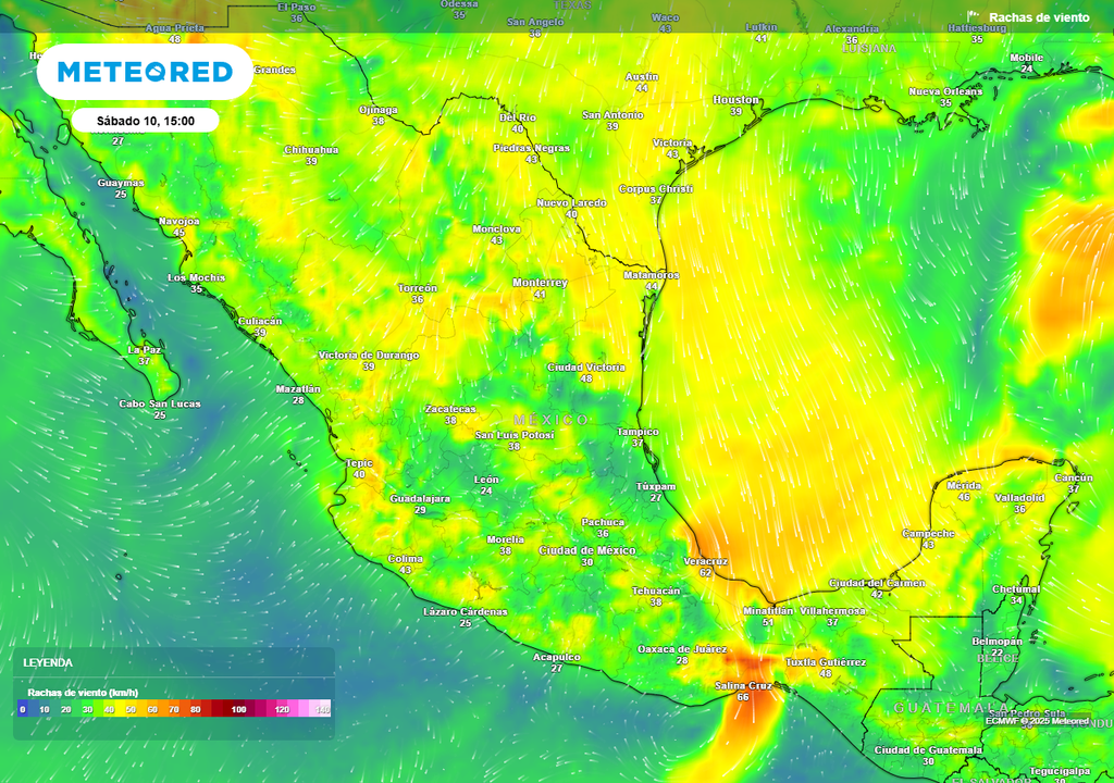 Pronóstico de ráfagas de viento en km/h Pronóstico de ráfagas de viento en km/h