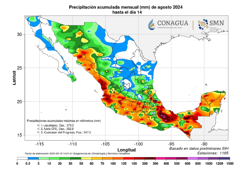 Acumulado de lluvias en México. SMN