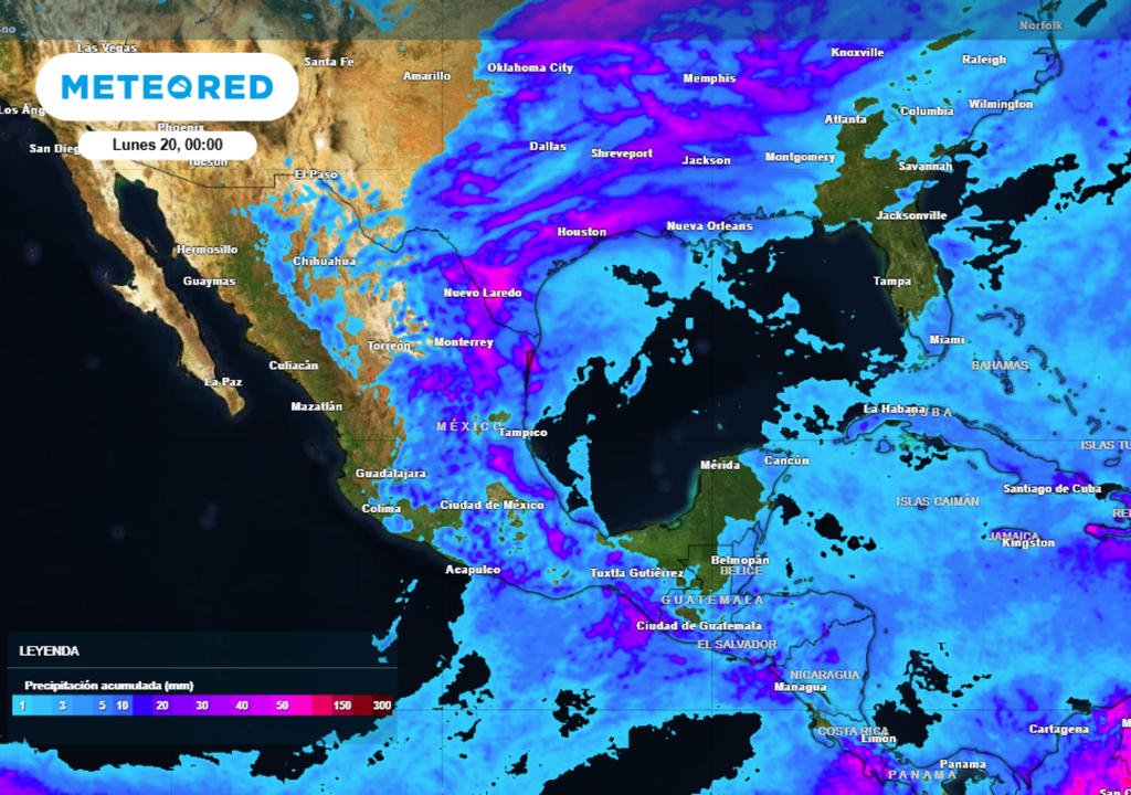 Pronóstico de lluvia acumulada para las próximas 96 horas en México.