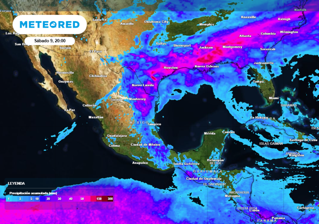 Pronóstico de lluvia acumulada para las próximas 96 horas en México.