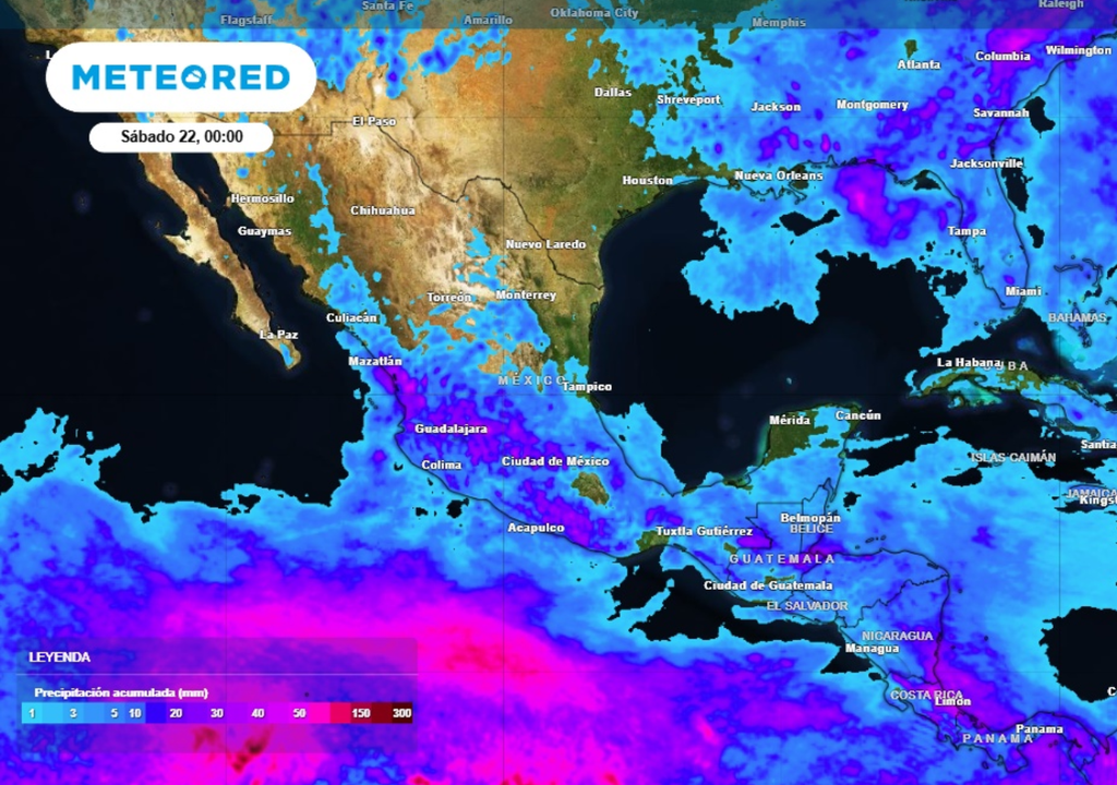 Lluvias Pronóstico de lluvia acumulada para este fin de semana en México.