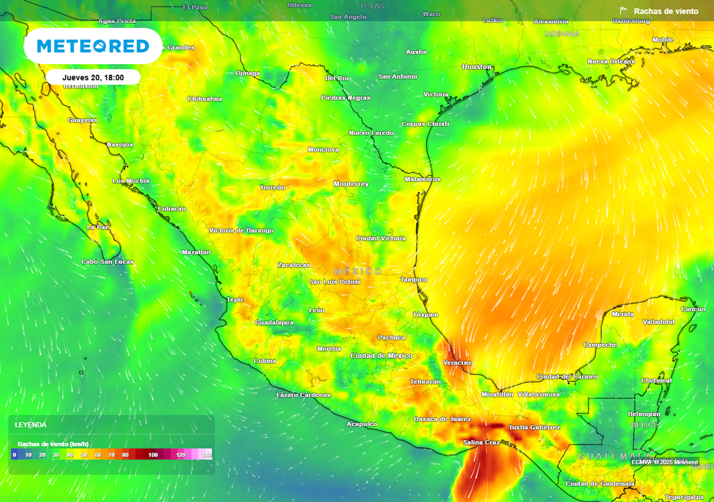 Pronóstico de ráfagas de viento en km/h Pronóstico de ráfagas de viento en km/h
