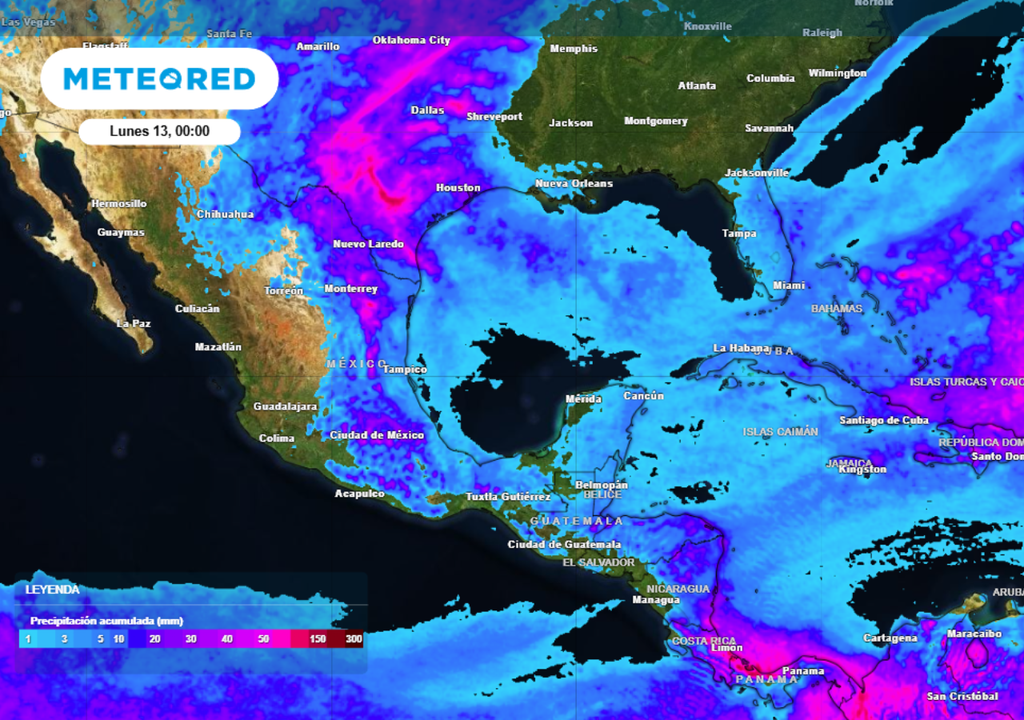 Pronóstico de lluvia acumulada para las próximas 96 horas en México.