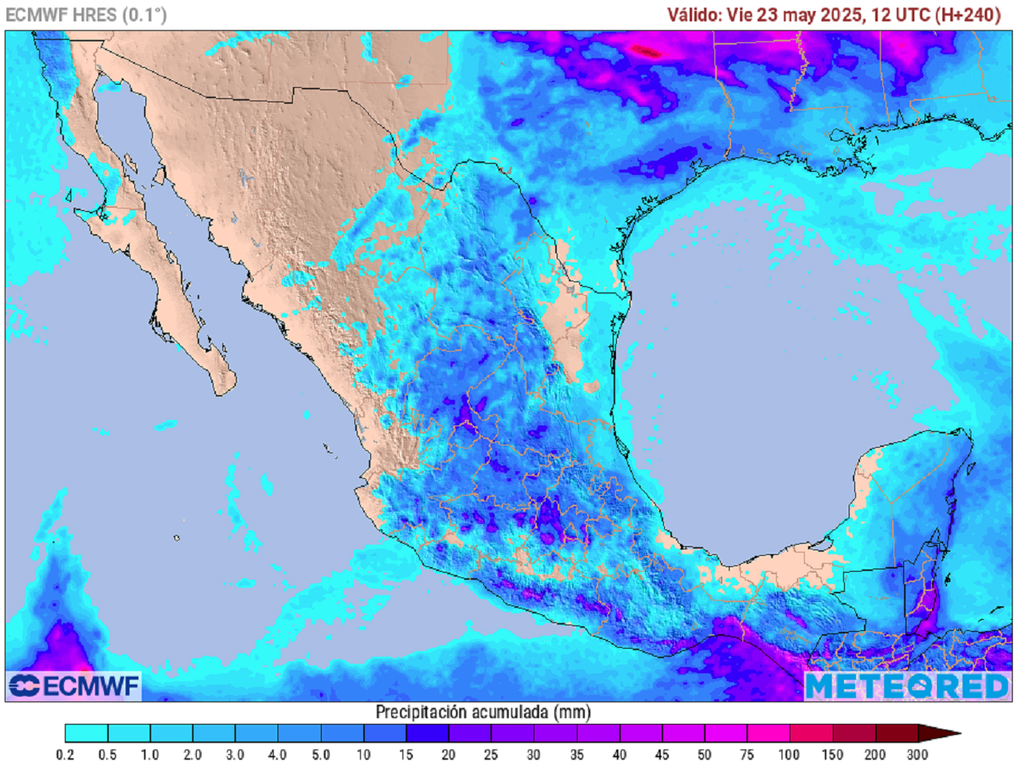 Pronóstico de lluvias acumuladas en milímetros próximos 10 días