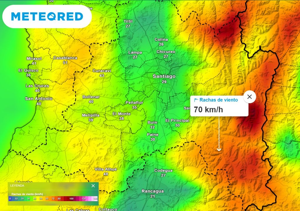 Rachas de viento ECMWF Santiago de Chile