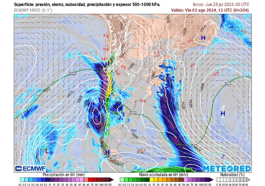 Precipitación, nieve y nubosidad ECMWF