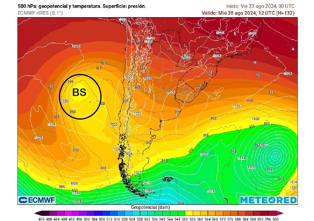 Altura geopotencial 500 hPa ECMWF