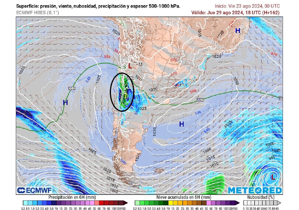 Precipitación, nieve y nubosidad ECMWF