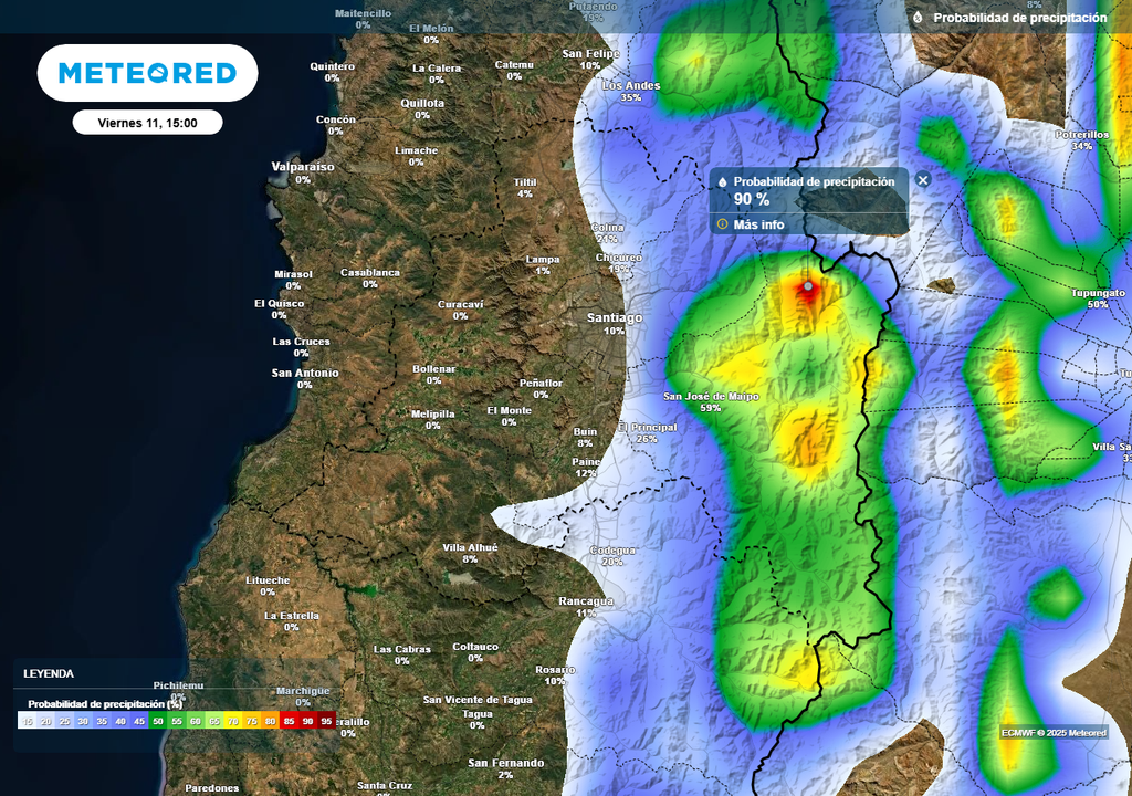 Probabilidad de precipitación, Santiago de Chile, Meteored