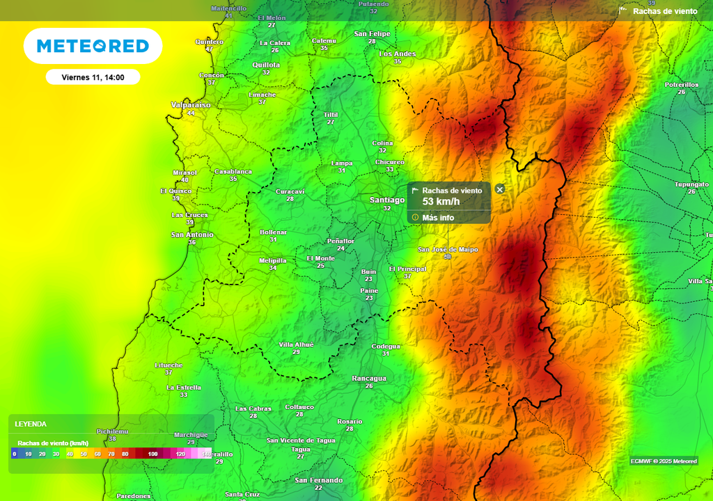 Rachas de viento, Santiago de Chile, Meteored