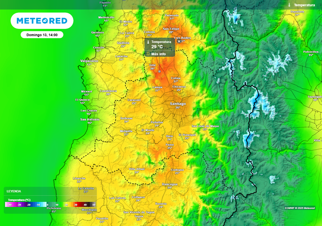 Temperatura máxima, Santiago de Chile, Meteored