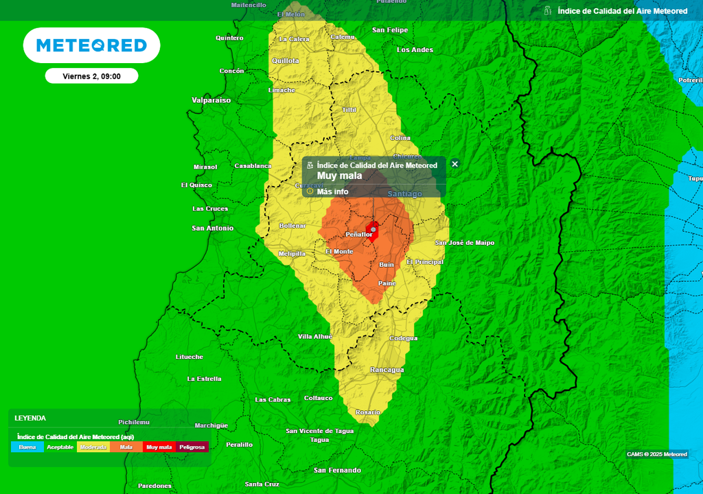 Índice Calidad del Aire (ICA), Santiago de Chile, Meteored