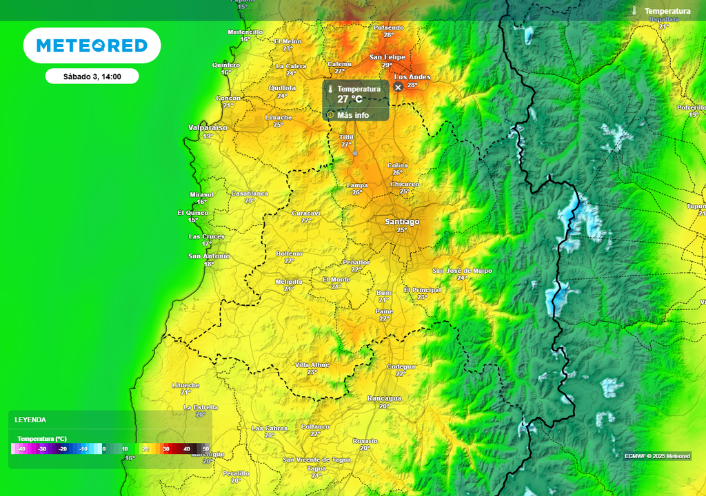 Temperatura máxima, Santiago de Chile, Meteored