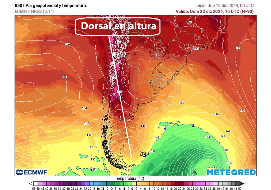 temperatura y altura geopotencial en 850 hectopascales