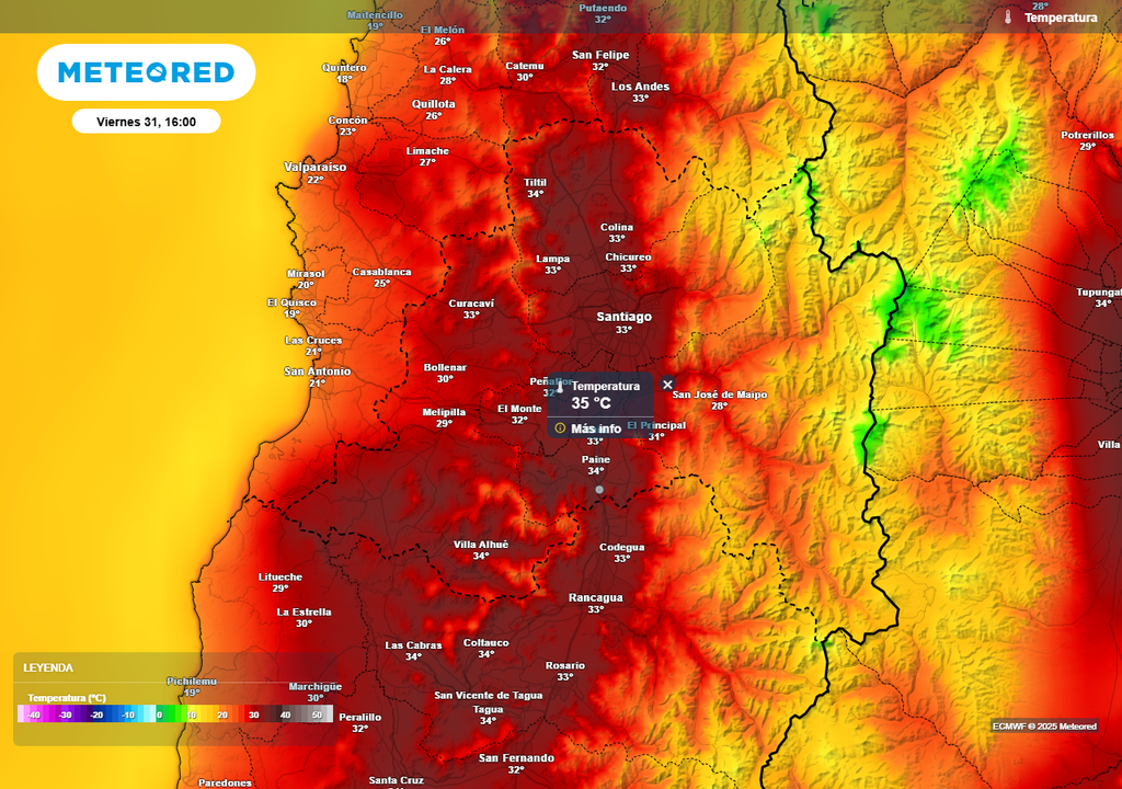 Temperatura, ECMWF, Santiago, Chile