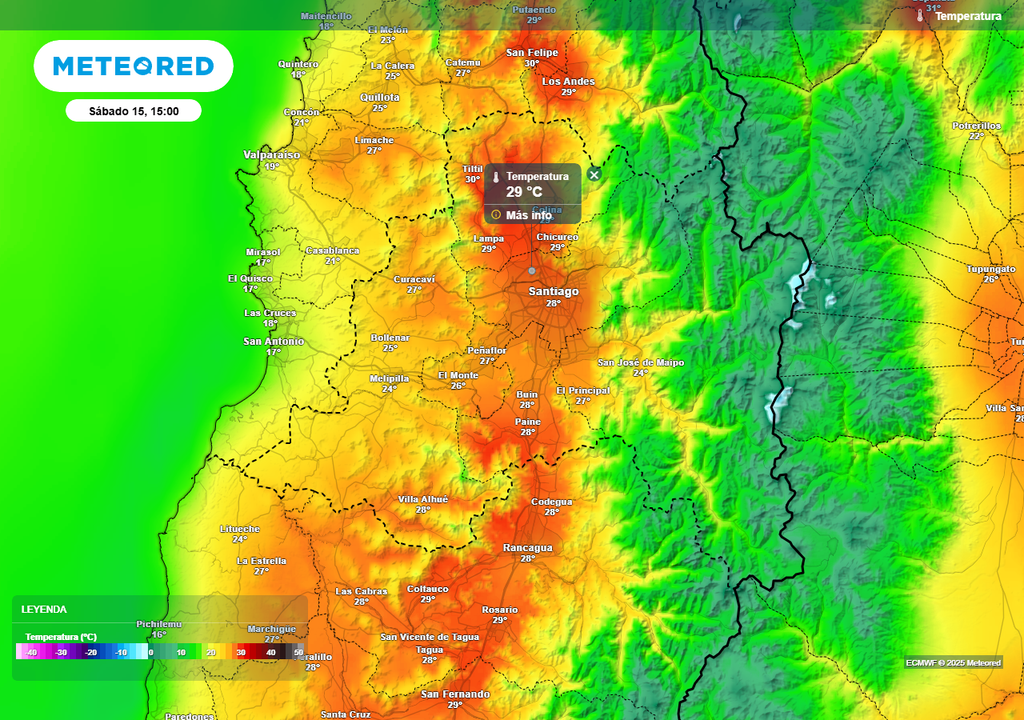 Temperatura, ECMWF, Meteored, Chile, Santiago