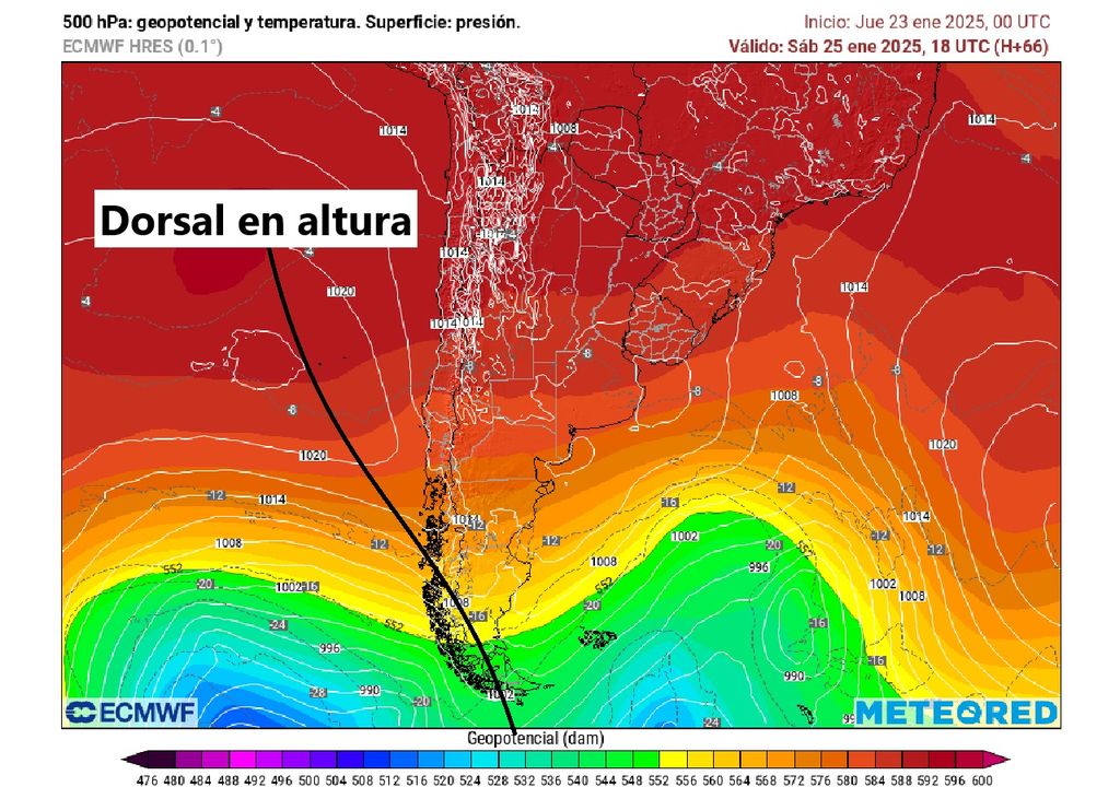 Temperatura y altura geopotencial, 500 hectopascales, Santiago, Chile, ECMWF, Meteored