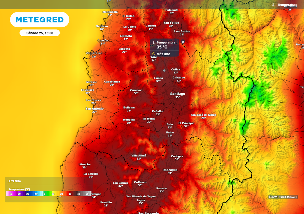 Temperatura, ECMWF, Santiago, Chile