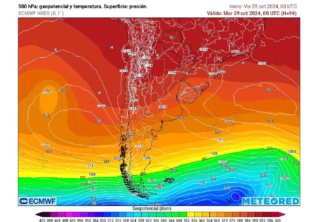 Altura geopotencial en 500 hectopascales ECMWF