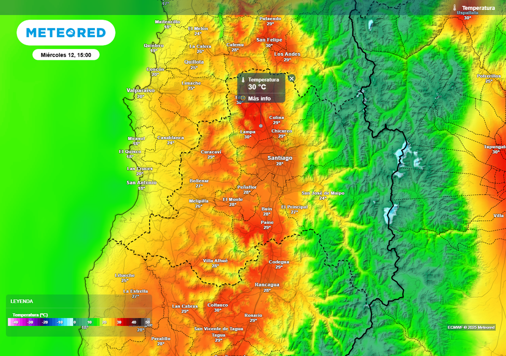 Temperatura, ECMWF, Santiago, Chile, Meteored