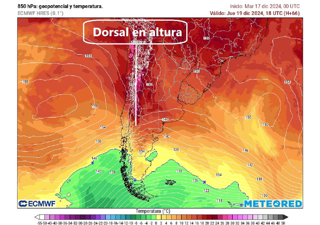 Altura geopotencial y temperatura en 850 hectopascales