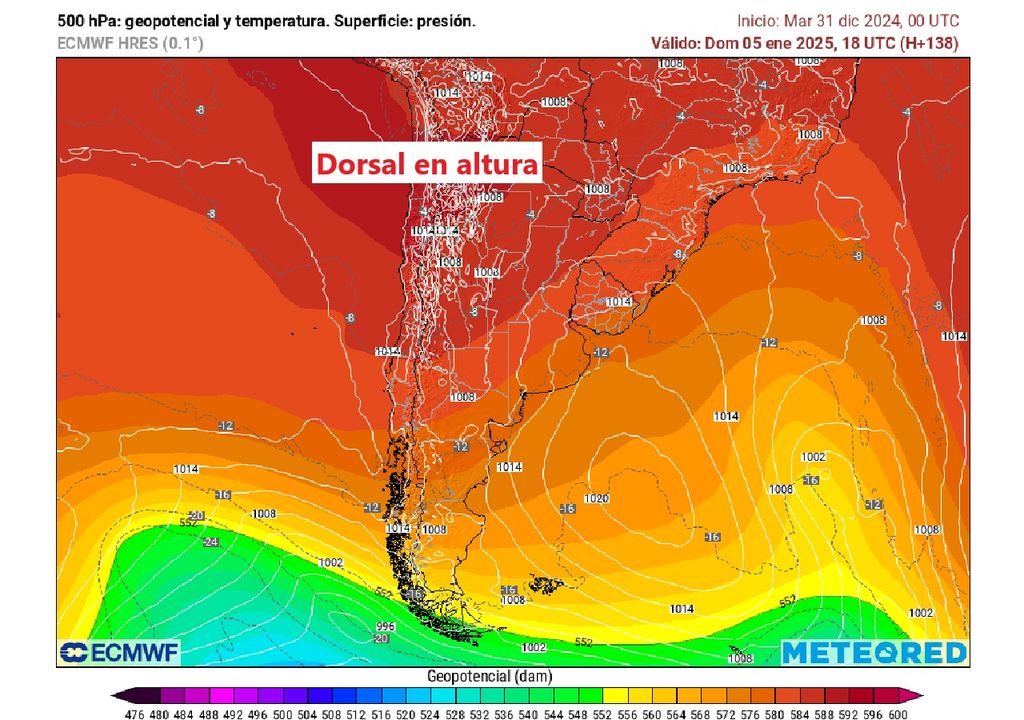 Altura geopotencial en 500 hectopascales ECMWF