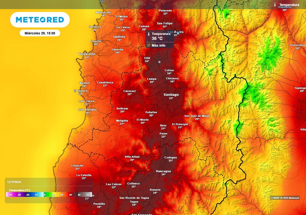 Temperatura ECMWF, Santiago, Chile