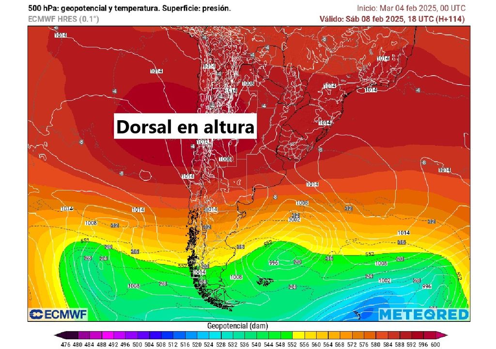 Temperatura, altura geopotencial, 500 hectopascales, Chile, Meteored