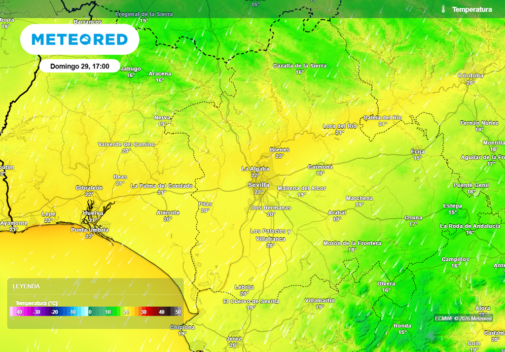 El Domingo de Ramos las máximas rondarán los 22 ºC en Sevilla, según el modelo europeo.