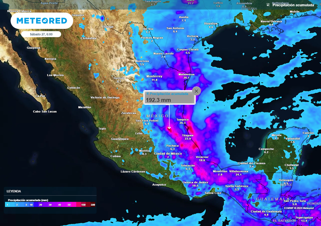 Acumulado de lluvias en milímetros