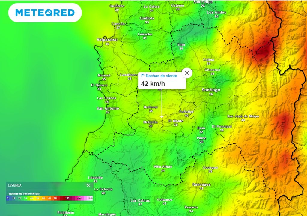 Rachas de viento ECMWF Santiago de Chile
