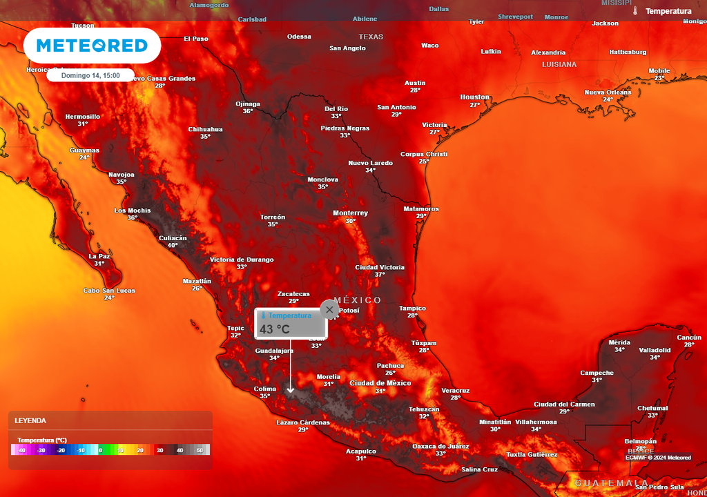 Temperaturas en grados Celsius: calorón en México