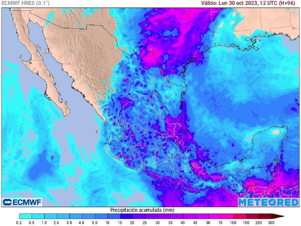 Modelo ECMWF - Acumulado de lluvias en milímetros